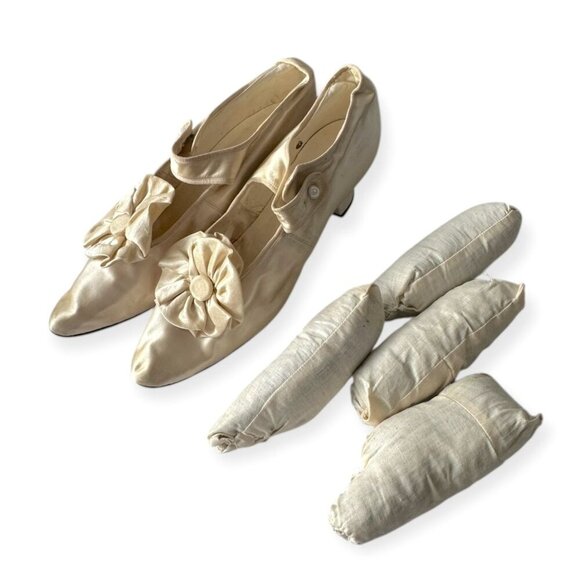 Antique Victorian Satin Strap Shoes by R.H. Fyfe – Circa 1890s, Bridal or Evenin - Picture 1 of 15